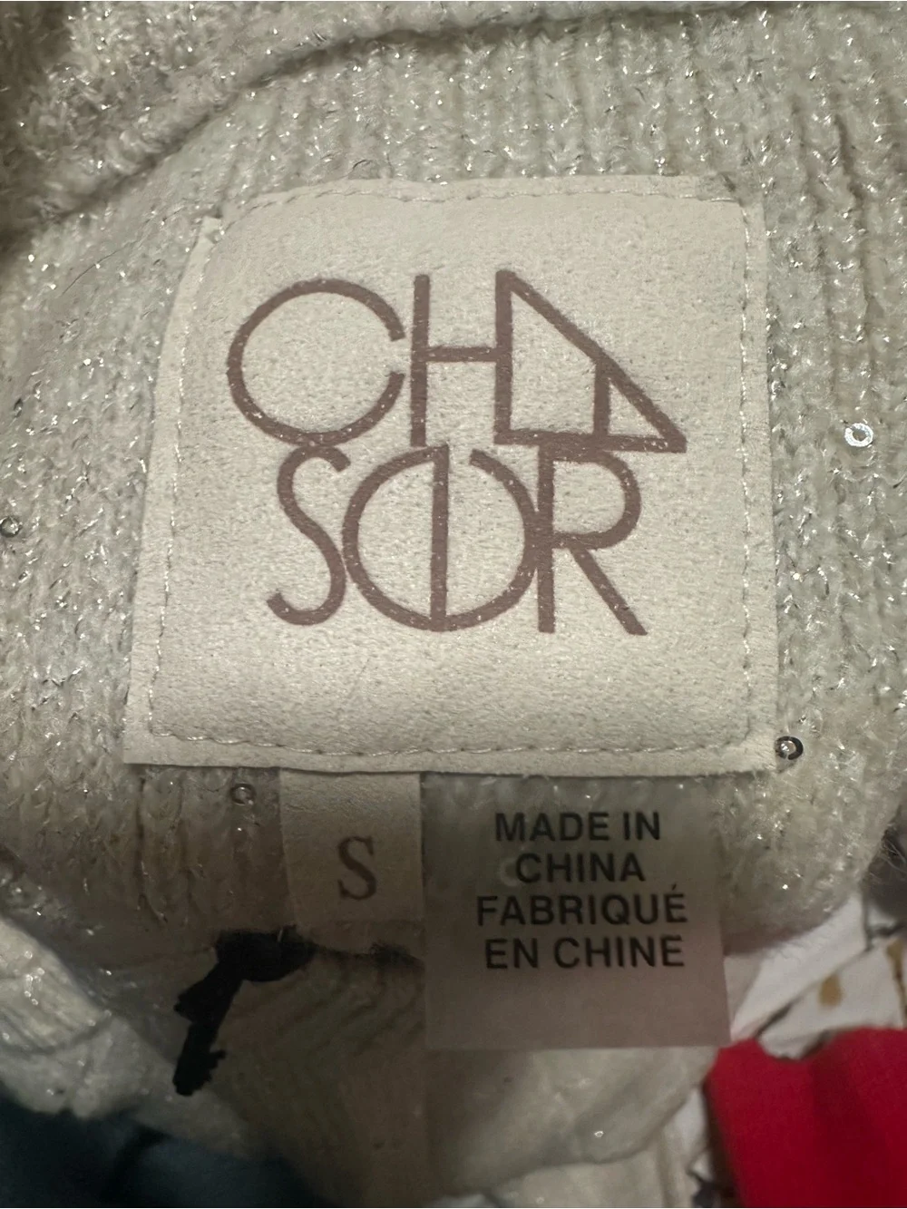 Chaser Metallic Cream Ribbed Crewneck Sweater